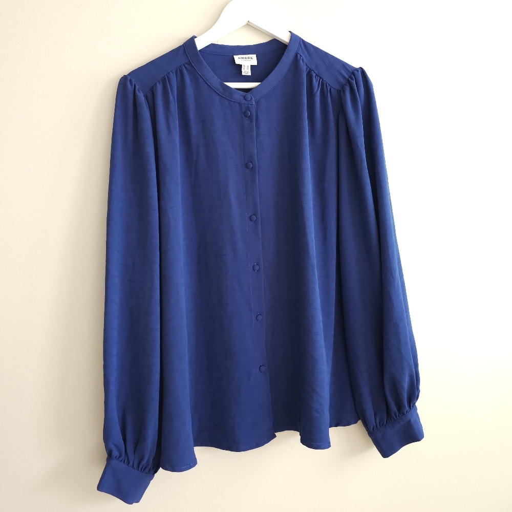 Blue Button-Up Blouse